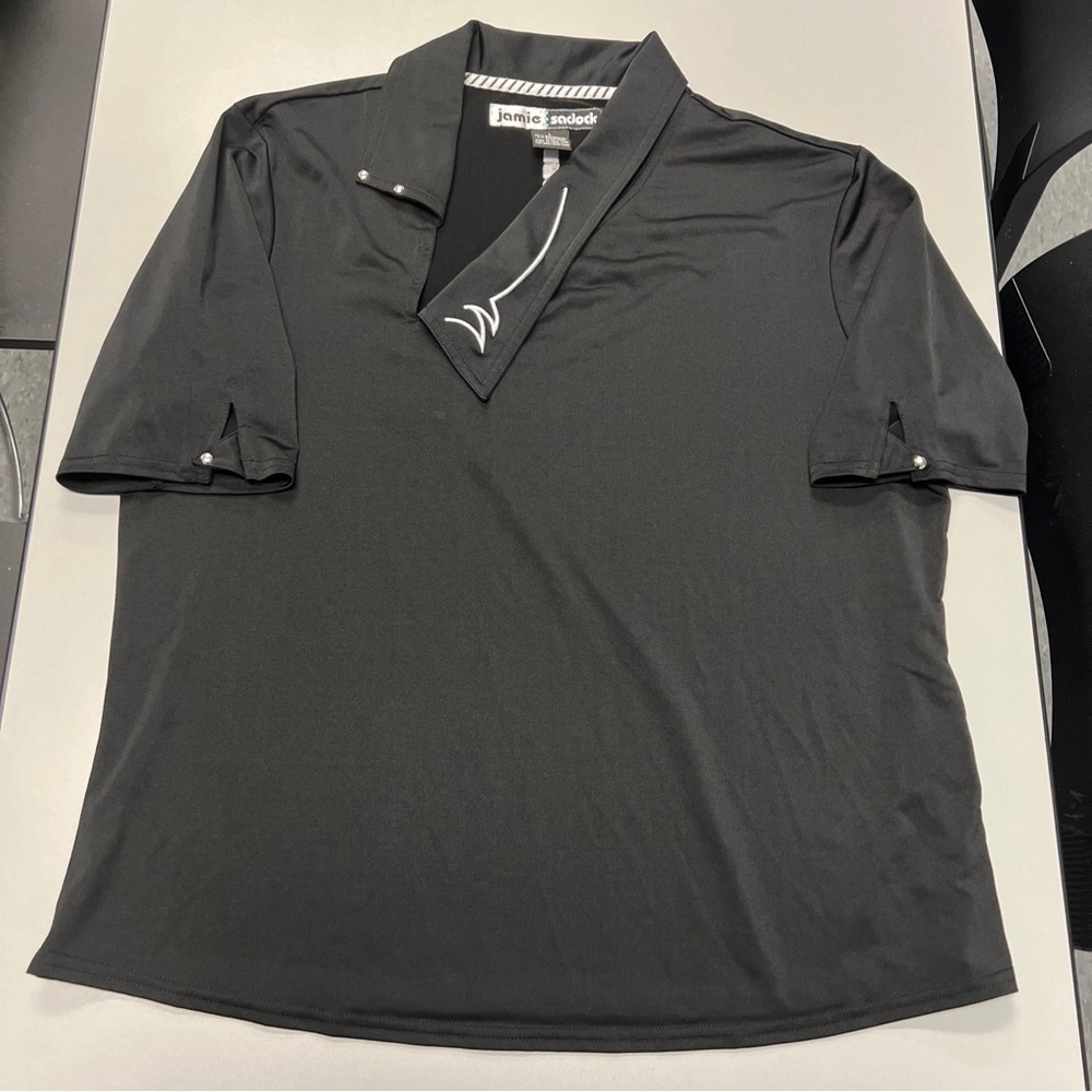 Jamie Sadock Womens Size L Black White Polo Shirt Golf Tennis Polyester EUC